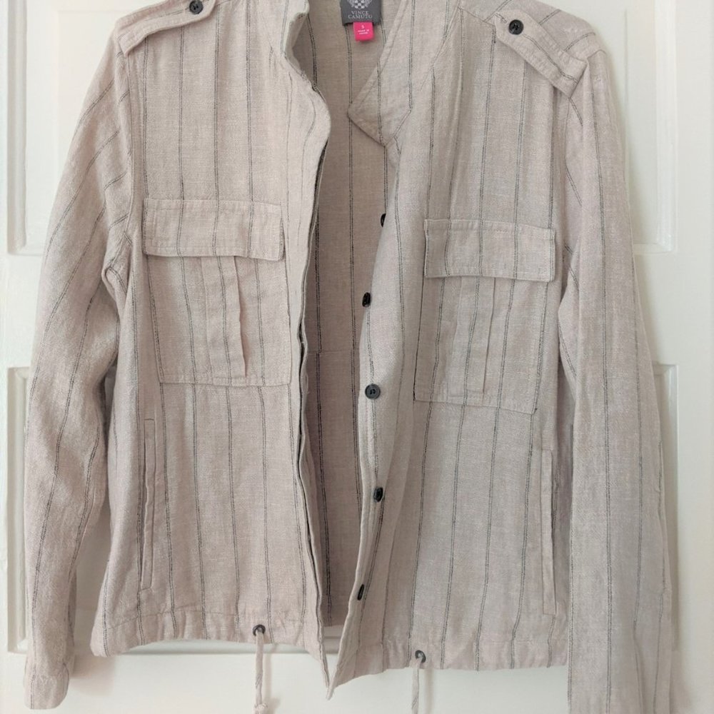 Vince Camuto Linen Blend Striped Drawstring Jacket